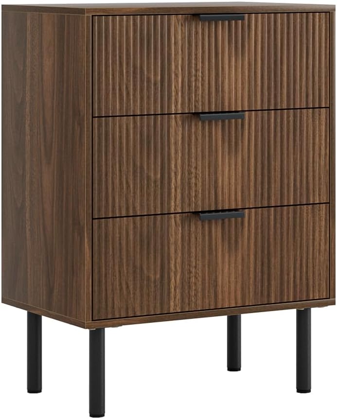 Bedside Table with 3 Drawers Modern Cabniet Metal