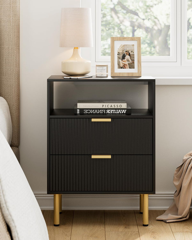 Bedside Table with 3 Drawers Modern Cabniet Metal