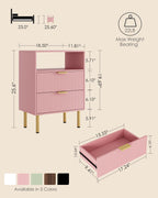 Bedside Table with 3 Drawers Modern Cabniet Metal