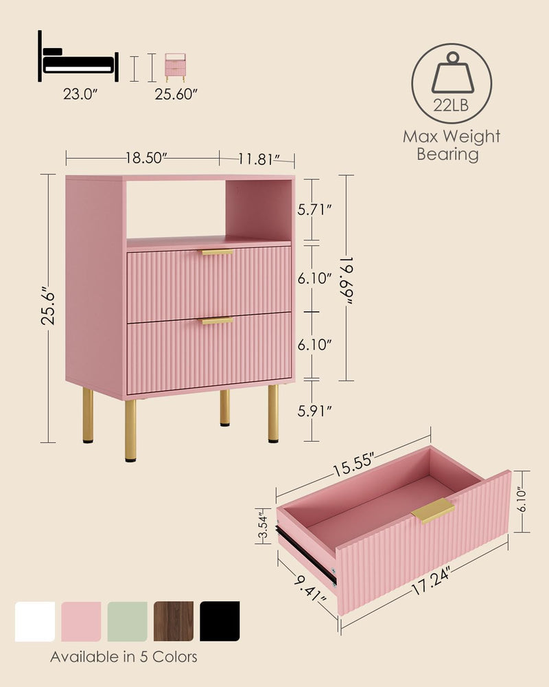 Bedside Table with 3 Drawers Modern Cabniet Metal