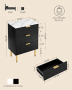 Bedside Table with 3 Drawers Modern Cabniet Metal