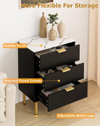 Bedside Table with 3 Drawers Modern Cabniet Metal