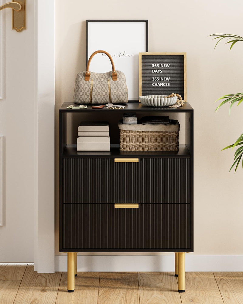 Bedside Table with 3 Drawers Modern Cabniet Metal