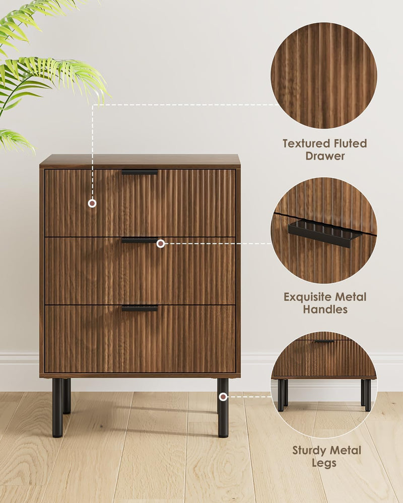 Bedside Table with 3 Drawers Modern Cabniet Metal