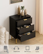 Bedside Table with 3 Drawers Modern Cabniet Metal