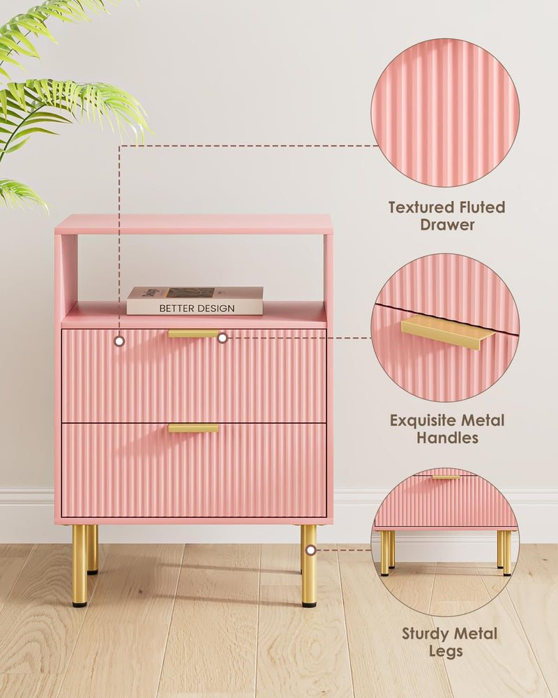 Bedside Table with 3 Drawers Modern Cabniet Metal