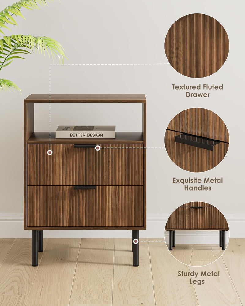 Bedside Table with 3 Drawers Modern Cabniet Metal