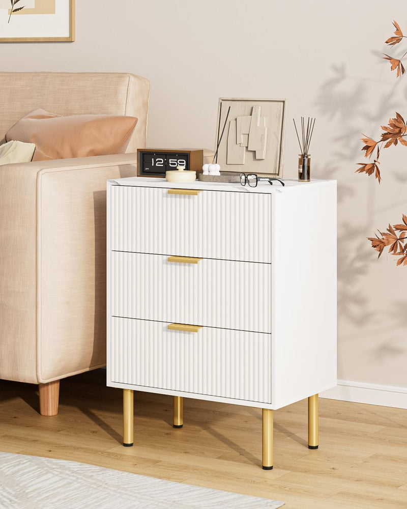Bedside Table with 3 Drawers Modern Cabniet Metal