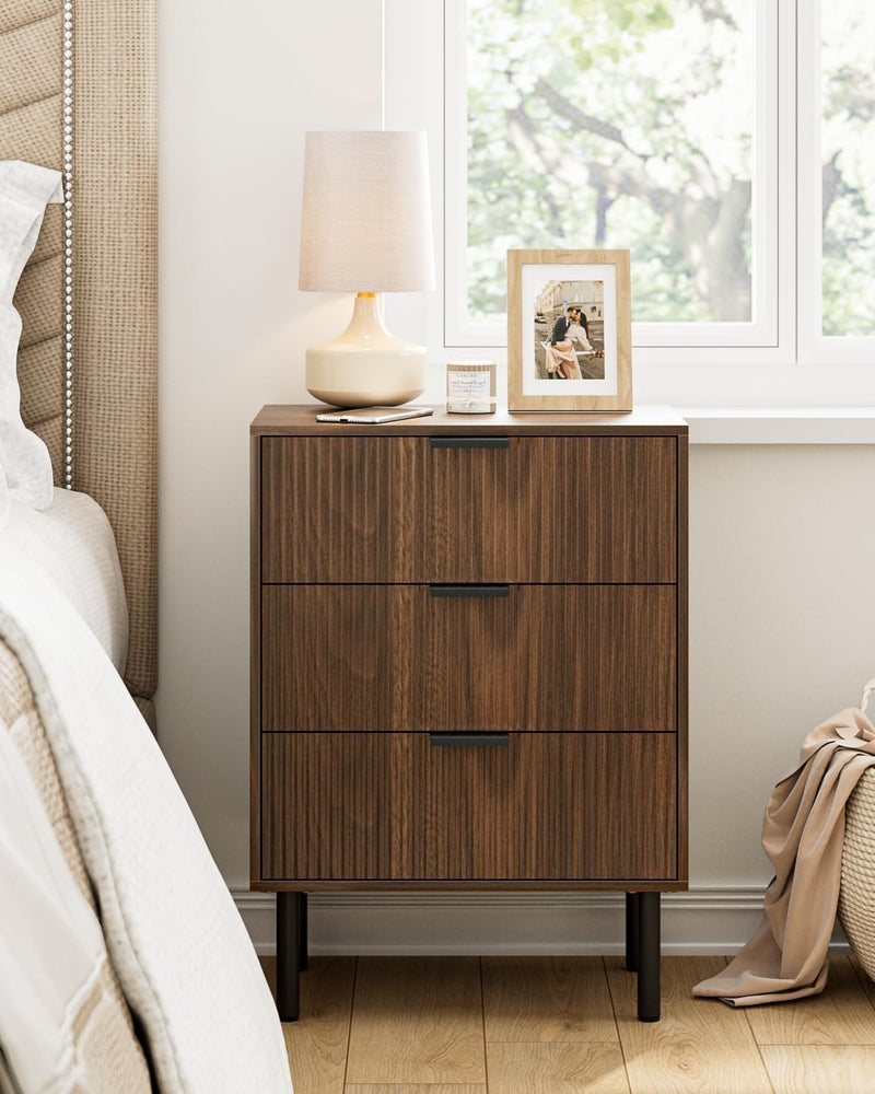 Bedside Table with 3 Drawers Modern Cabniet Metal
