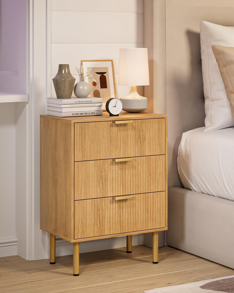 Bedside Table with 3 Drawers Modern Cabniet Metal