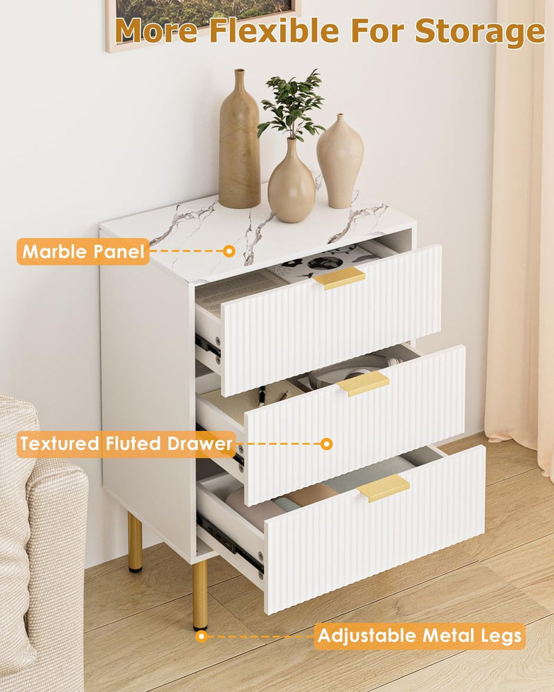 Bedside Table with 3 Drawers Modern Cabniet Metal