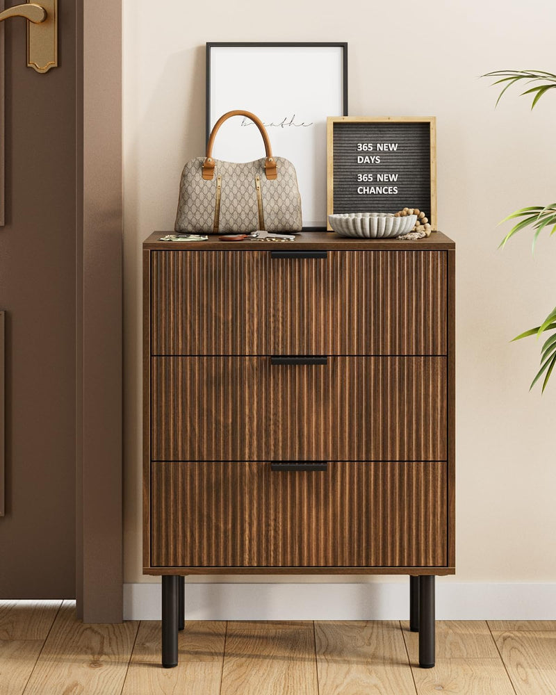 Bedside Table with 3 Drawers Modern Cabniet Metal