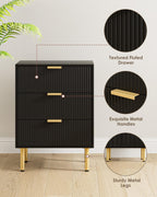 Bedside Table with 3 Drawers Modern Cabniet Metal
