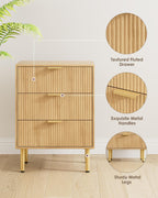 Bedside Table with 3 Drawers Modern Cabniet Metal