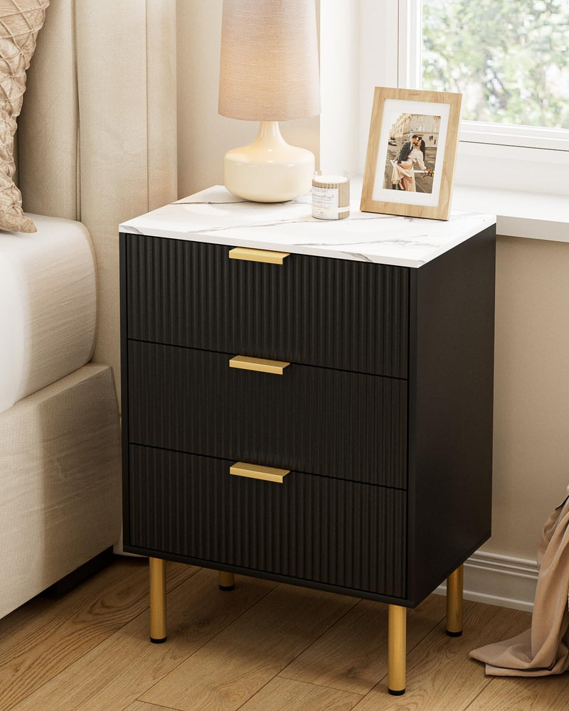 Bedside Table with 3 Drawers Modern Cabniet Metal