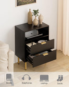 Bedside Table with 3 Drawers Modern Cabniet Metal