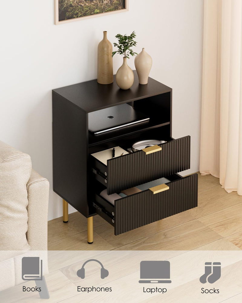 Bedside Table with 3 Drawers Modern Cabniet Metal