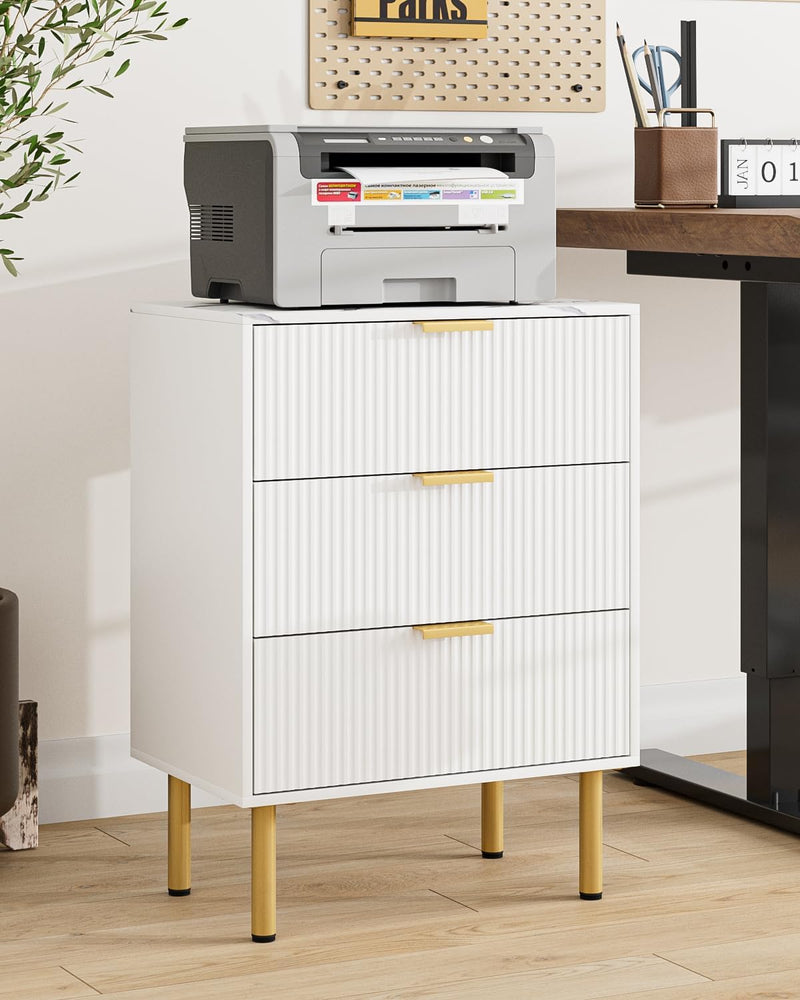 Bedside Table with 3 Drawers Modern Cabniet Metal