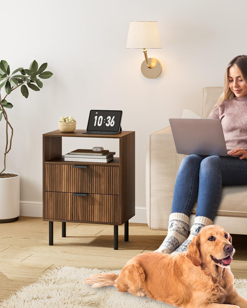 Bedside Table with 3 Drawers Modern Cabniet Metal