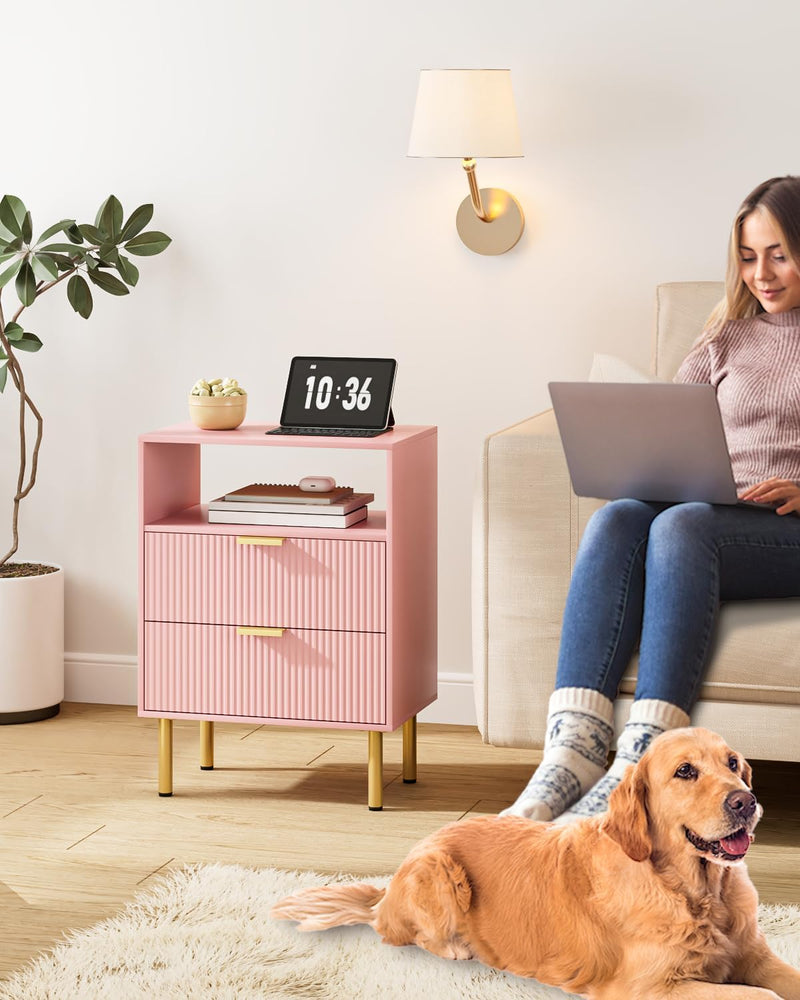 Bedside Table with 3 Drawers Modern Cabniet Metal