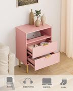 Bedside Table with 3 Drawers Modern Cabniet Metal