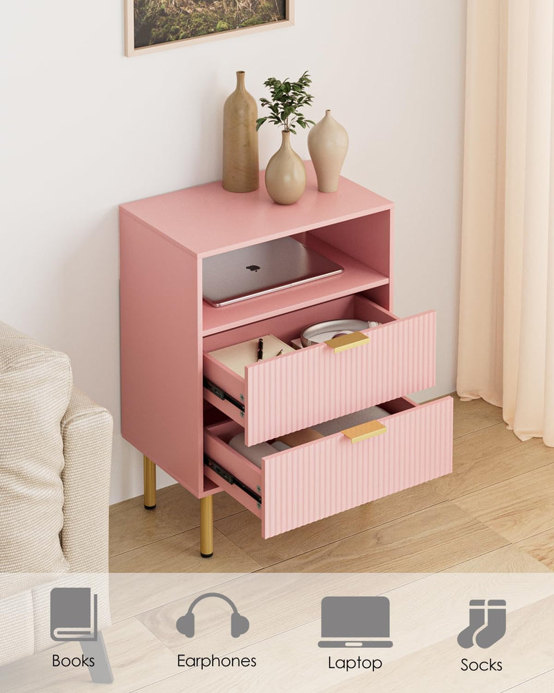 Bedside Table with 3 Drawers Modern Cabniet Metal