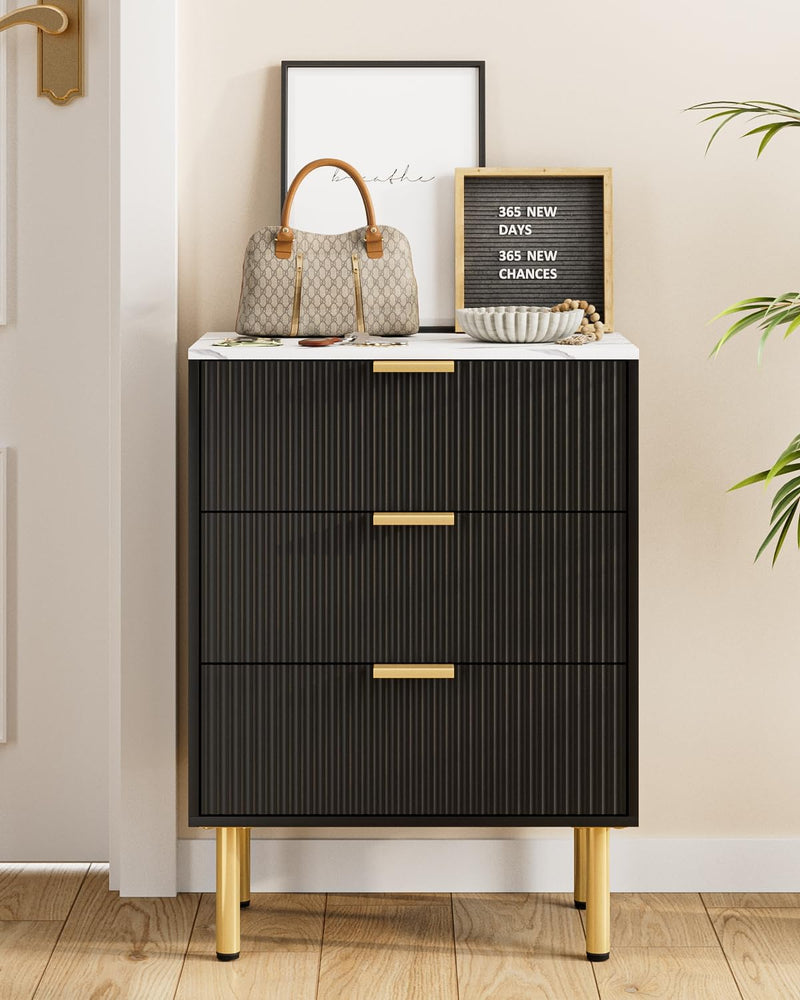 Bedside Table with 3 Drawers Modern Cabniet Metal