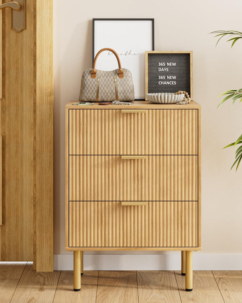 Bedside Table with 3 Drawers Modern Cabniet Metal