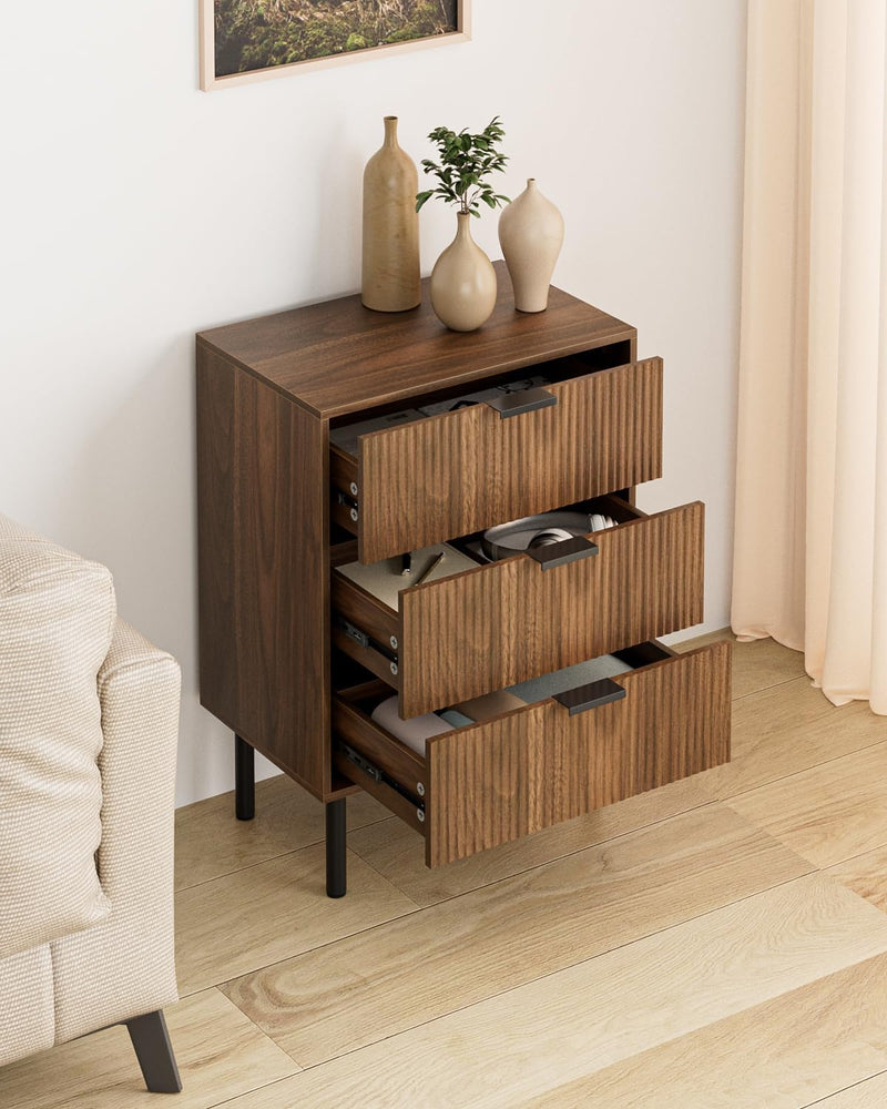 Bedside Table with 3 Drawers Modern Cabniet Metal