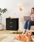 Bedside Table with 3 Drawers Modern Cabniet Metal