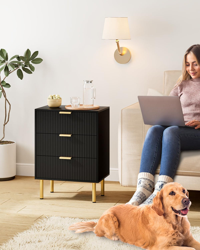 Bedside Table with 3 Drawers Modern Cabniet Metal
