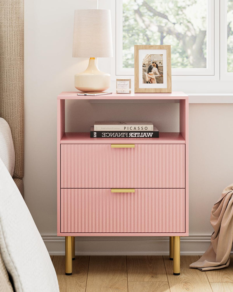 Bedside Table with 3 Drawers Modern Cabniet Metal