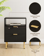 Bedside Table with 3 Drawers Modern Cabniet Metal
