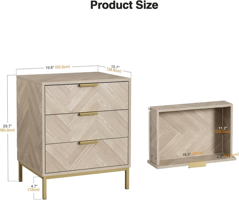 Bedside Table with 3 Drawers Nigntstand for Bedroom