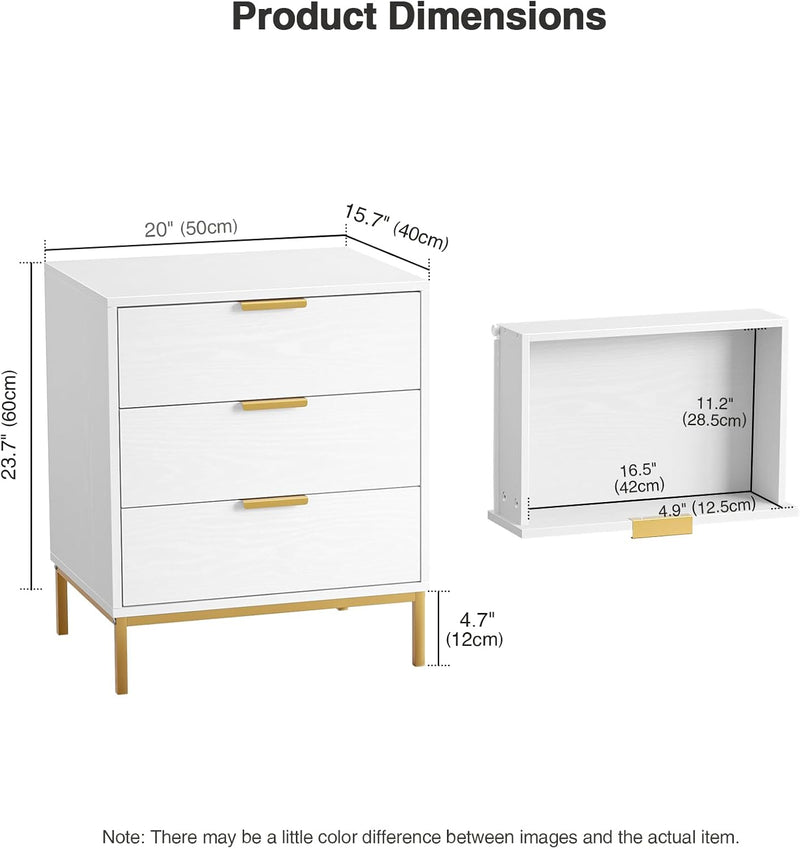 Bedside Table with 3 Drawers Nigntstand for Bedroom
