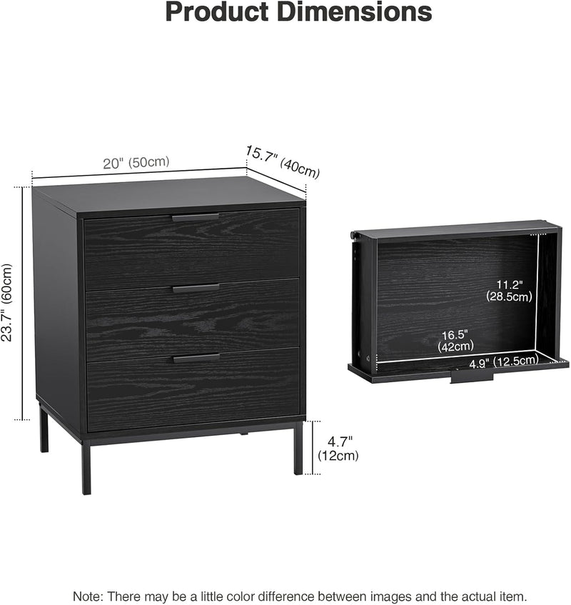 Bedside Table with 3 Drawers Nigntstand for Bedroom