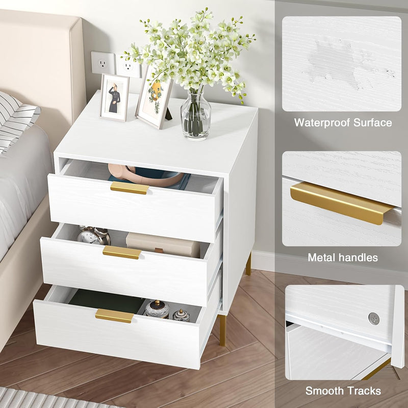 Bedside Table with 3 Drawers Nigntstand for Bedroom