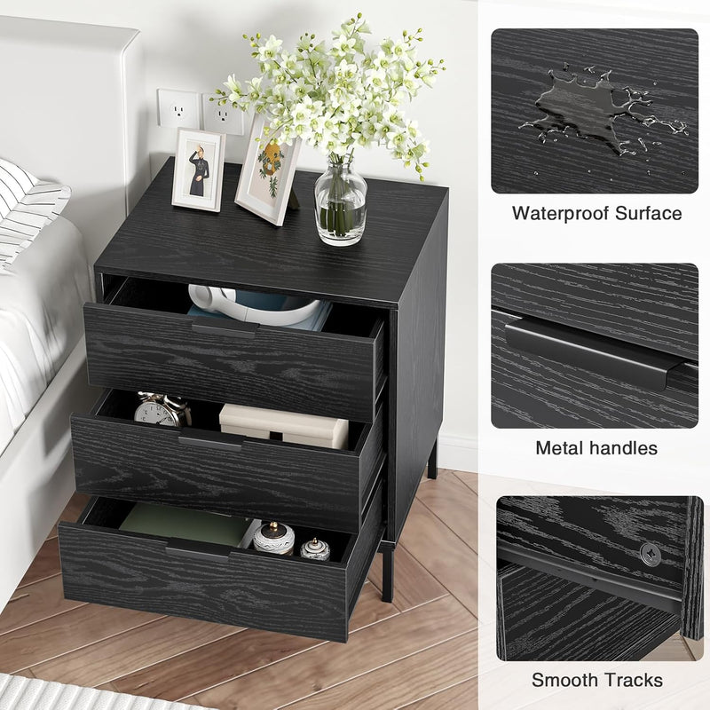 Bedside Table with 3 Drawers Nigntstand for Bedroom