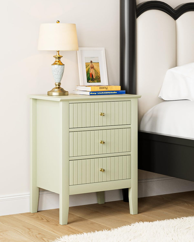 Bedside Table with 3 Drawers Vintage Cabinet Wooden
