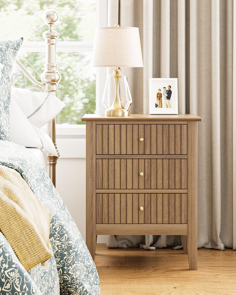 Bedside Table with 3 Drawers Vintage Cabinet Wooden