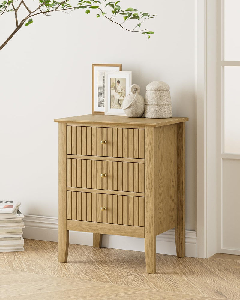 Bedside Table with 3 Drawers Vintage Cabinet Wooden