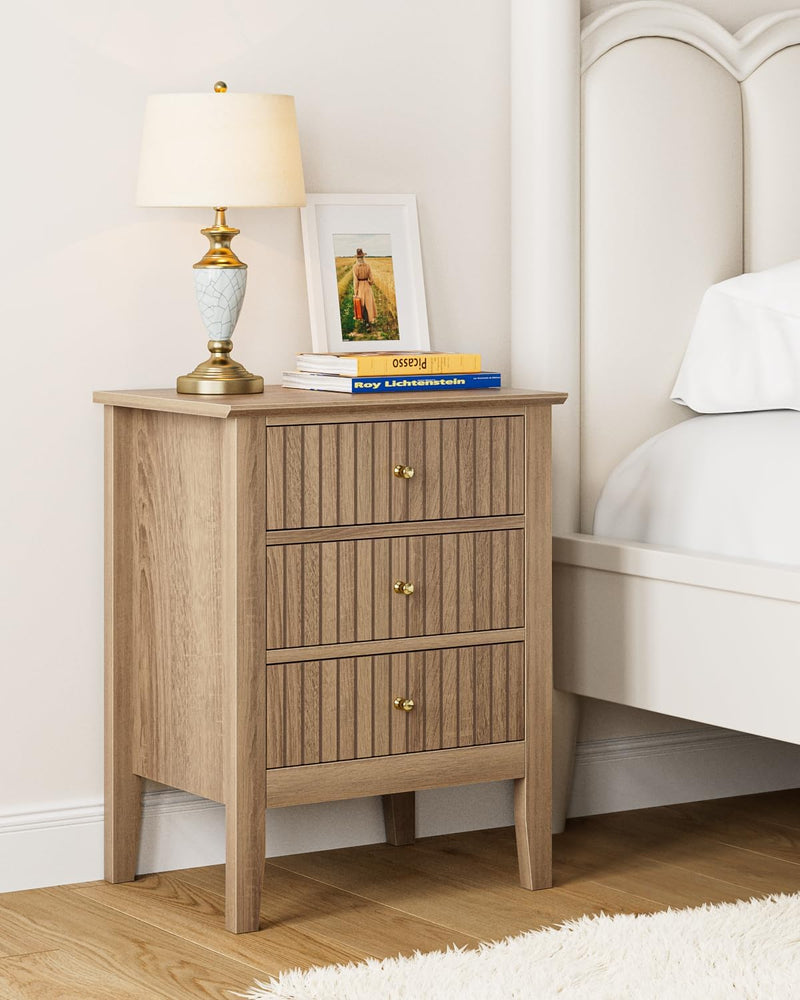 Bedside Table with 3 Drawers Vintage Cabinet Wooden