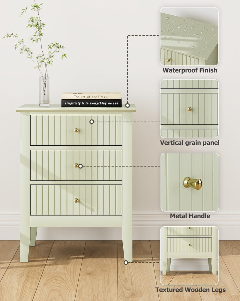 Bedside Table with 3 Drawers Vintage Cabinet Wooden