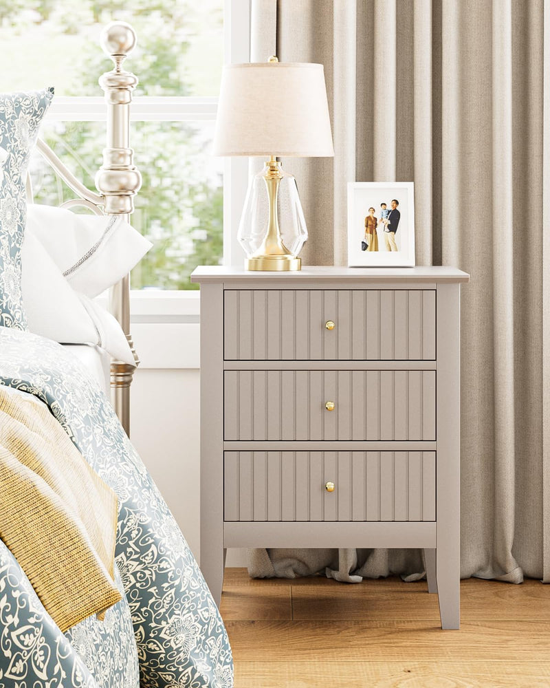 Bedside Table with 3 Drawers Vintage Cabinet Wooden