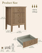 Bedside Table with 3 Drawers Vintage Cabinet Wooden