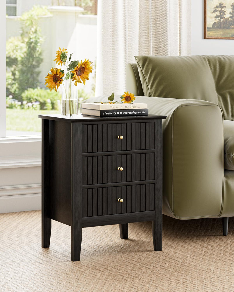 Bedside Table with 3 Drawers Vintage Cabinet Wooden