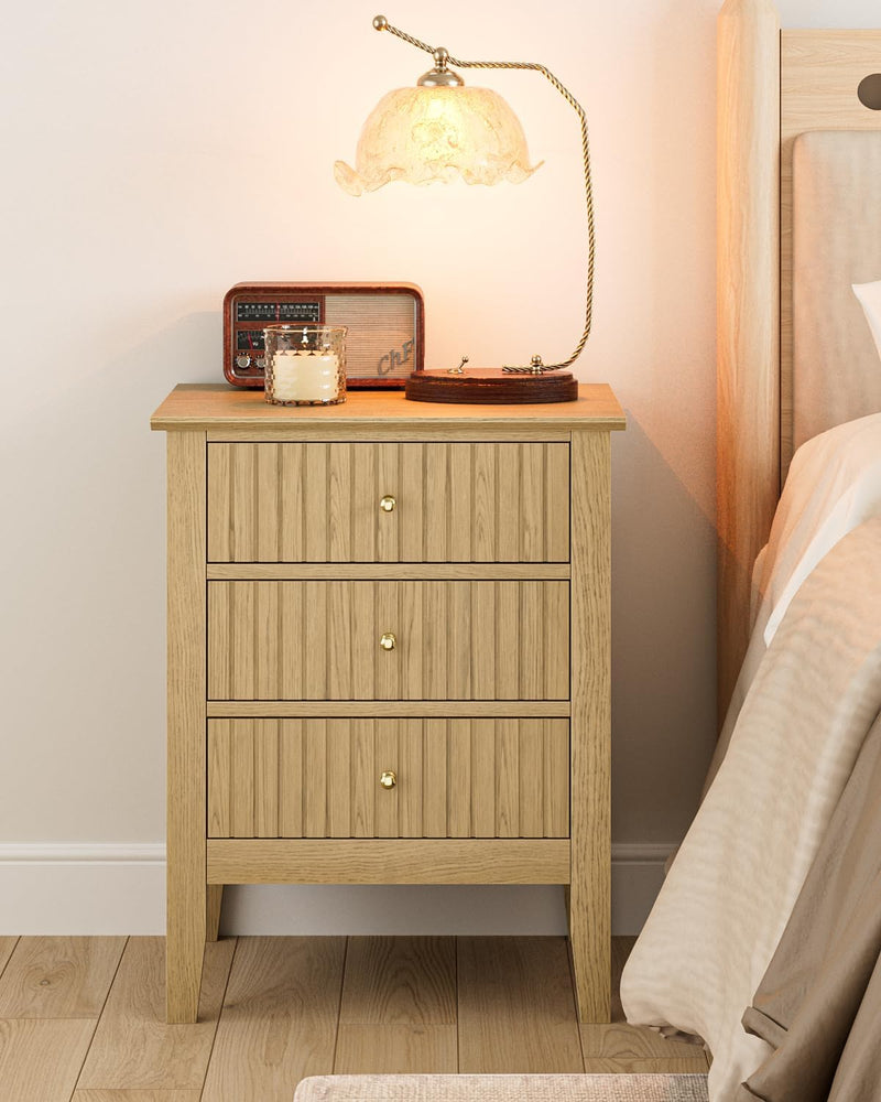 Bedside Table with 3 Drawers Vintage Cabinet Wooden