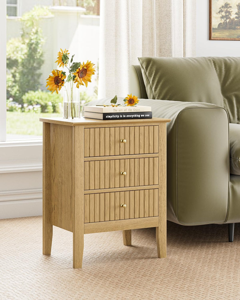Bedside Table with 3 Drawers Vintage Cabinet Wooden