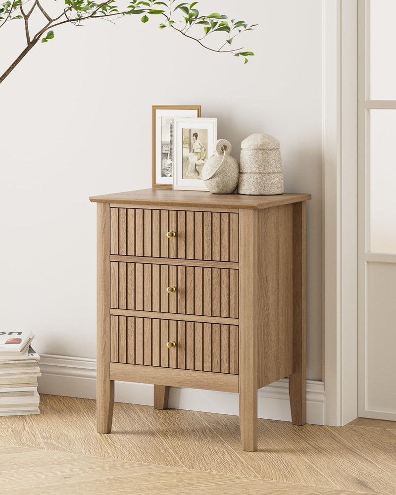 Bedside Table with 3 Drawers Vintage Cabinet Wooden