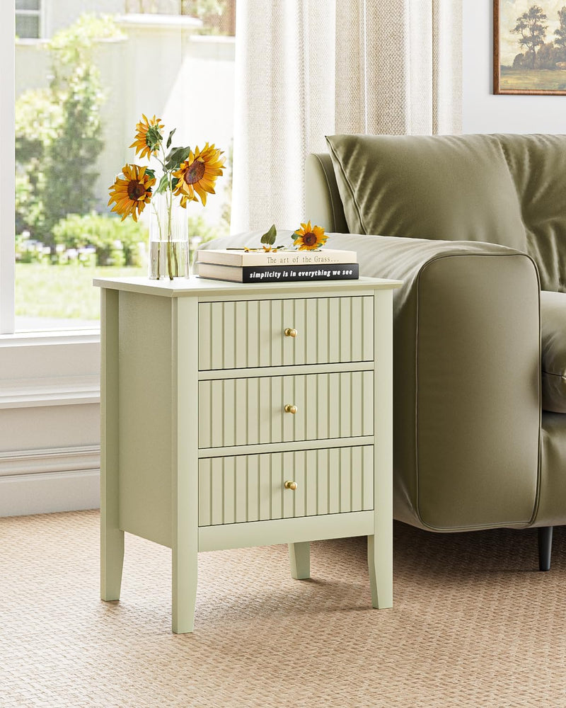 Bedside Table with 3 Drawers Vintage Cabinet Wooden